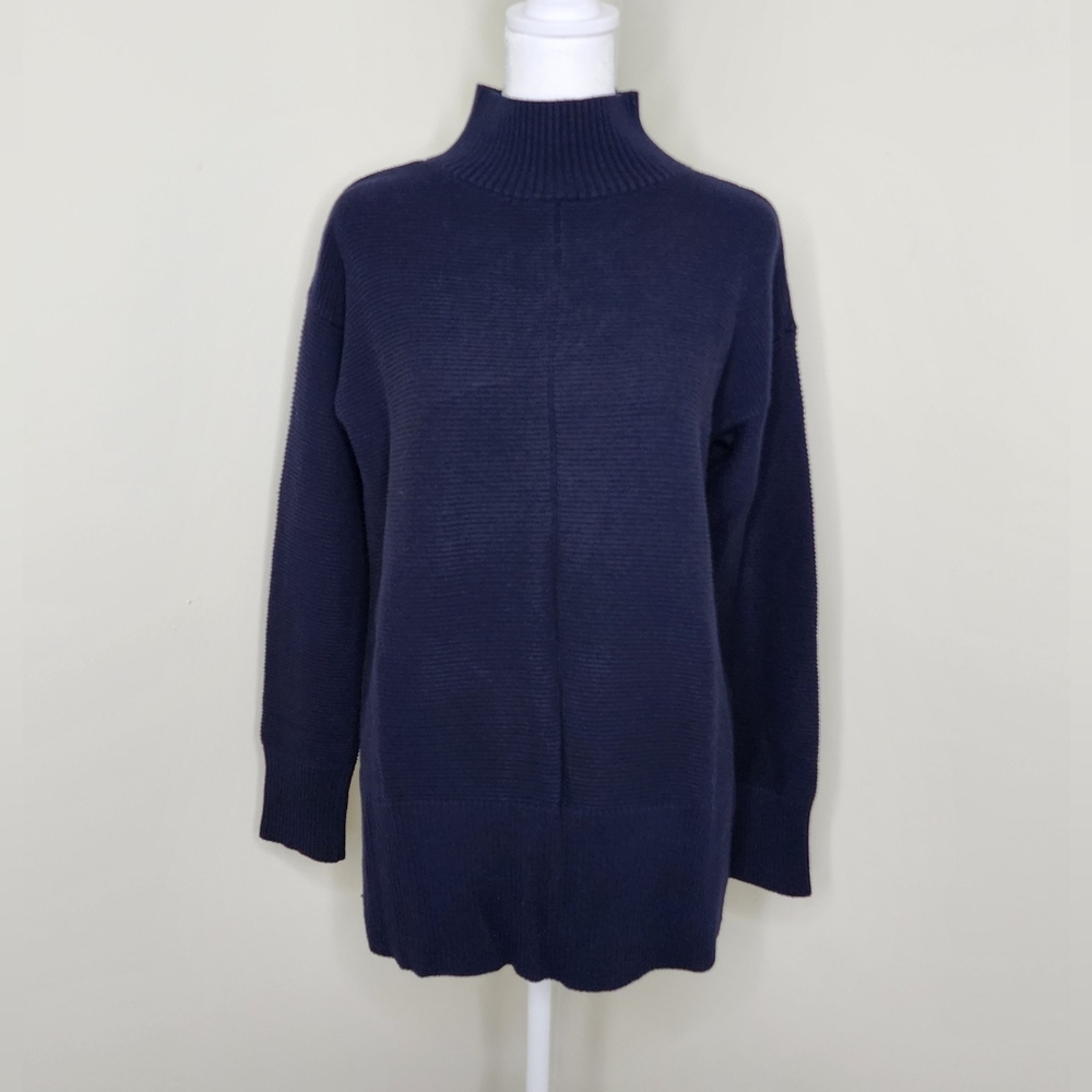 Talbots Navy Blue Ribbed Cotton Blend Mock-neck Sweater Medium Casual Academia